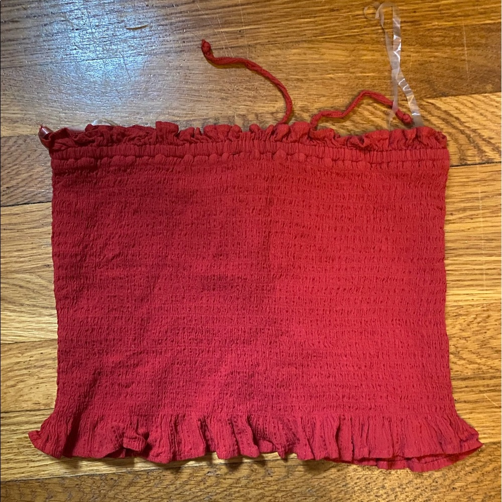 ⚡️AMERICAN EAGLE red smocked lace up tube top⚡️ - Picture 7 of 8